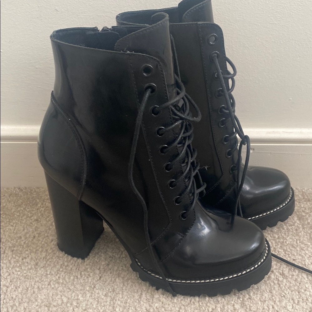 Black Lace-Up Ankle Boots